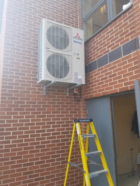Mitsubishi Twin Split Cassette System Installed in a Hall Outside